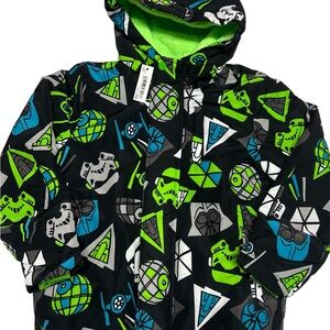 Amazon Essentials Black Hooded Jacket with Green & Blue Graphic Print